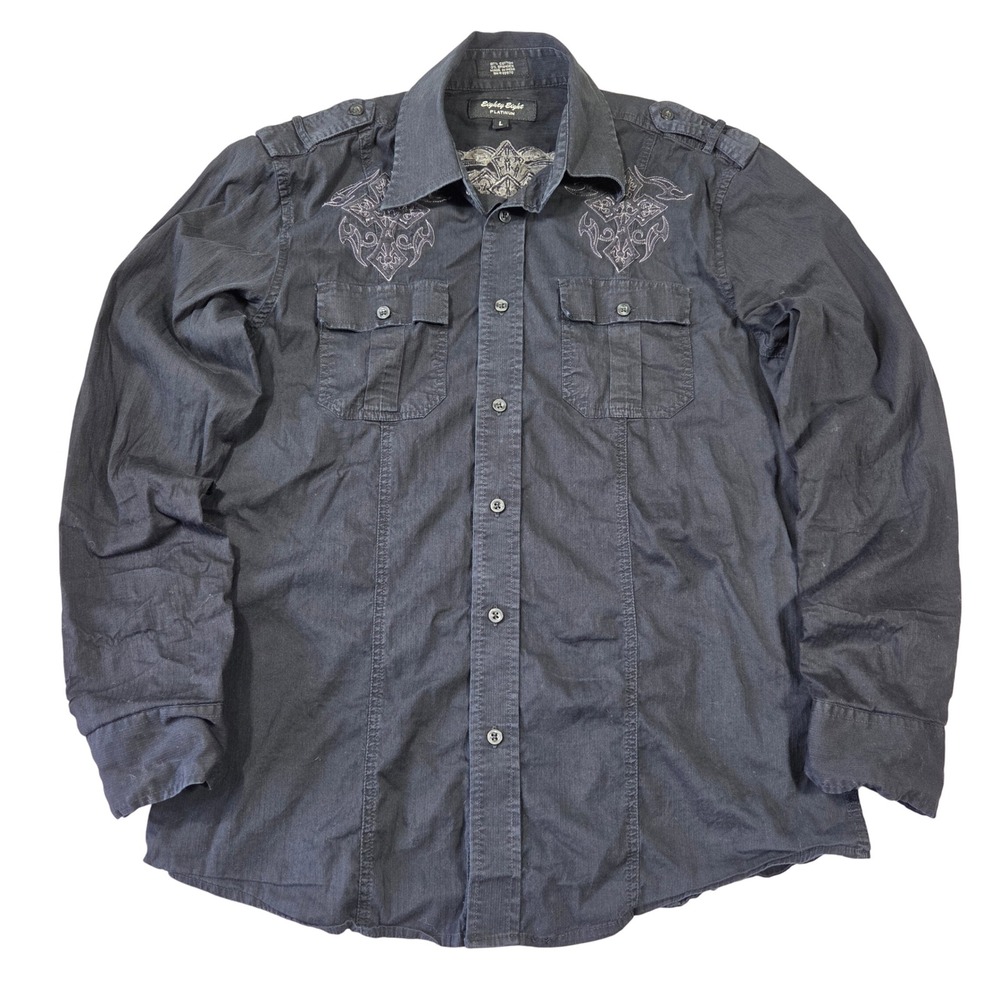 Vintage Eighty‎ Eight Platinum Mens Embroidered Button Down Shirt XL Y2k Grunge